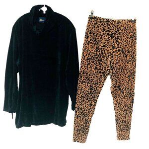 VTG 2 PC Velvet Pant Set Blk Tunic Cheetah Leggings‎ Women M Whimsigoth Lounge